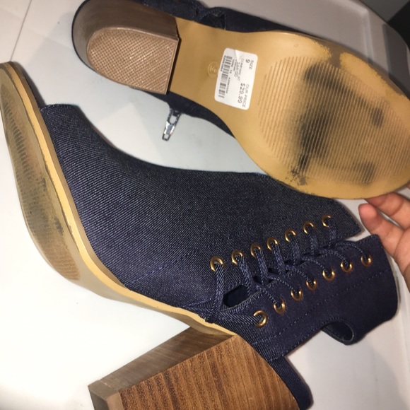 SOLD - Cato | Denim Peep toe booties - Picture 4 of 7